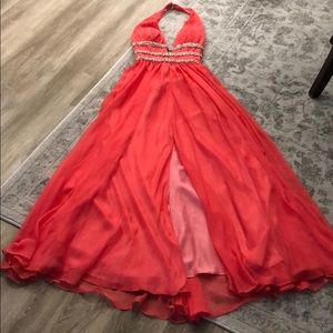 La femme maxi low back pink embellished dress